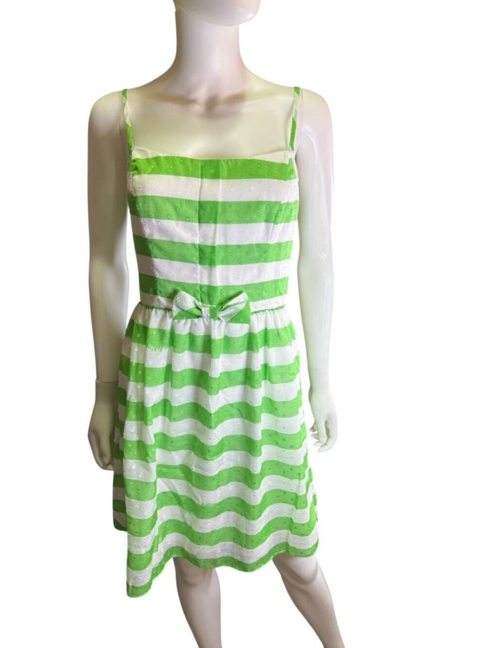 Lilly Pulitzer Womens Antonia Dress Green Awning Stripes Bow Detail Size 4 EUC